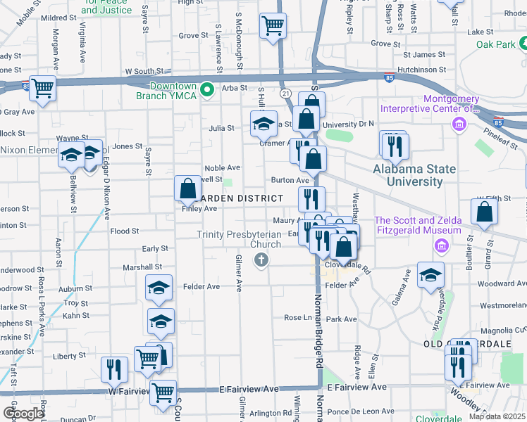 map of restaurants, bars, coffee shops, grocery stores, and more near 408 Finley Avenue in Montgomery
