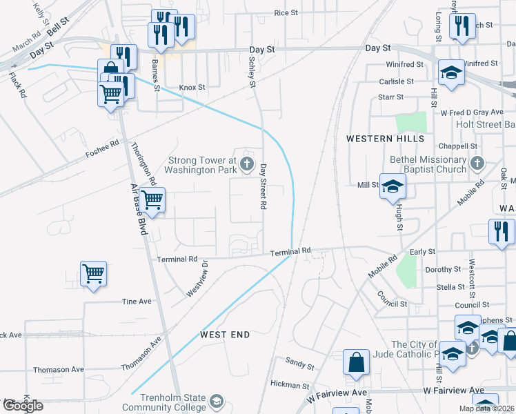 map of restaurants, bars, coffee shops, grocery stores, and more near 1011 Day Street Rd in Montgomery
