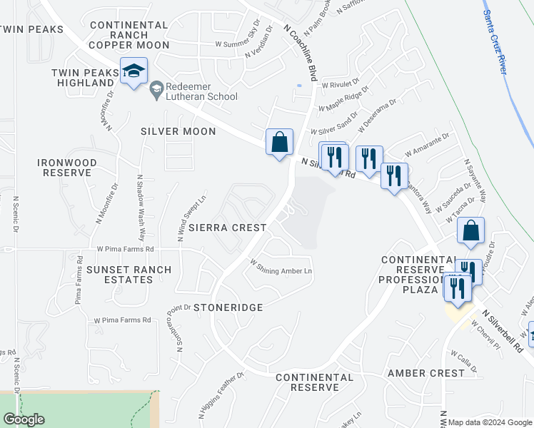 map of restaurants, bars, coffee shops, grocery stores, and more near 8498 Sunny Rock Ridge Drive in Tucson