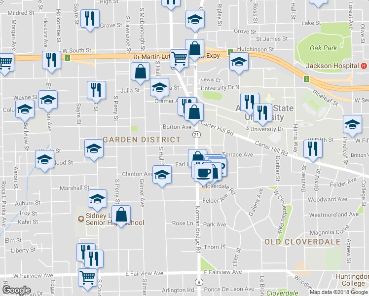 map of restaurants, bars, coffee shops, grocery stores, and more near 478 Finley Avenue in Montgomery