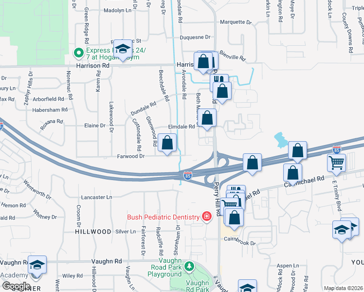 map of restaurants, bars, coffee shops, grocery stores, and more near 1240 Avondale Road in Montgomery