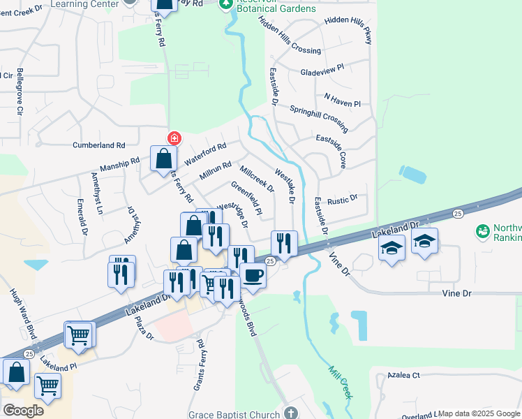 map of restaurants, bars, coffee shops, grocery stores, and more near 228 Greenfield Place in Brandon
