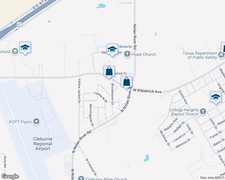 map of restaurants, bars, coffee shops, grocery stores, and more near 2004 Pebblecreek Drive in Cleburne