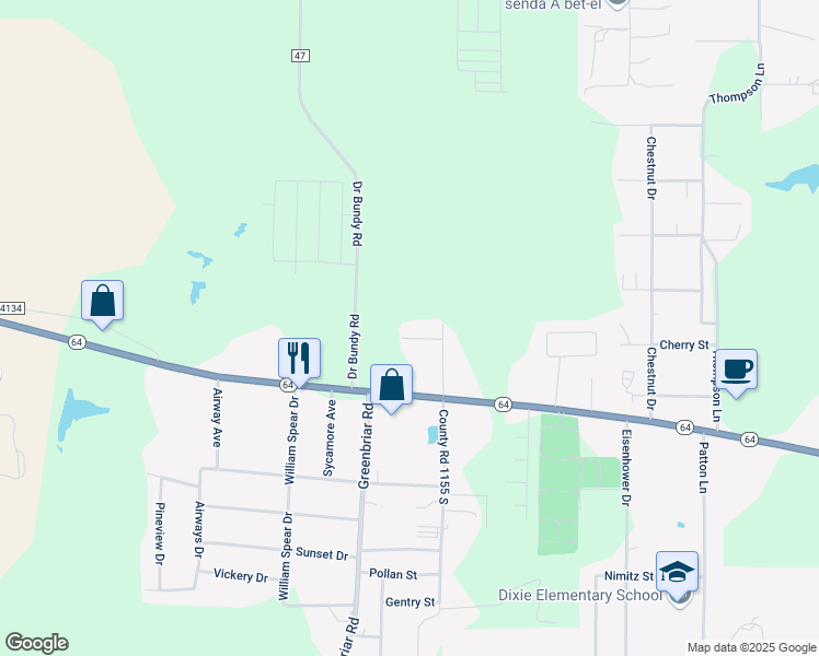map of restaurants, bars, coffee shops, grocery stores, and more near 12562 State Highway 64 in Tyler