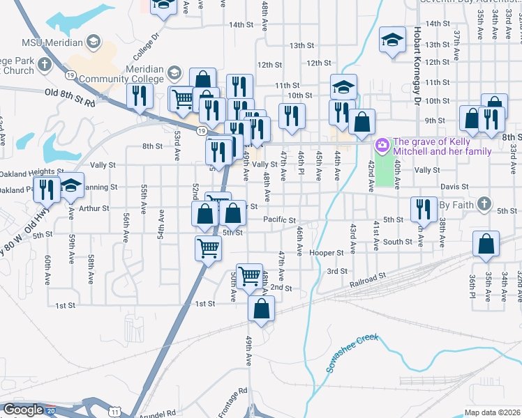 map of restaurants, bars, coffee shops, grocery stores, and more near 4811 Arthur Street in Meridian
