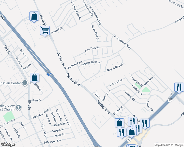 map of restaurants, bars, coffee shops, grocery stores, and more near 1999 Settlers Bend South in Las Cruces