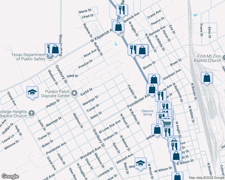 map of restaurants, bars, coffee shops, grocery stores, and more near 308 Turner Street in Cleburne