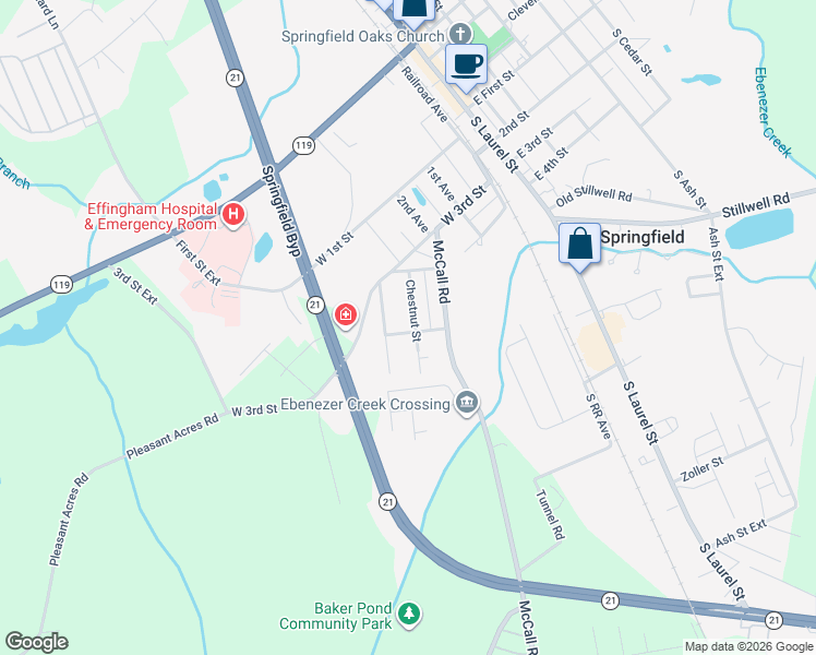 map of restaurants, bars, coffee shops, grocery stores, and more near 314 Chestnut Street in Springfield