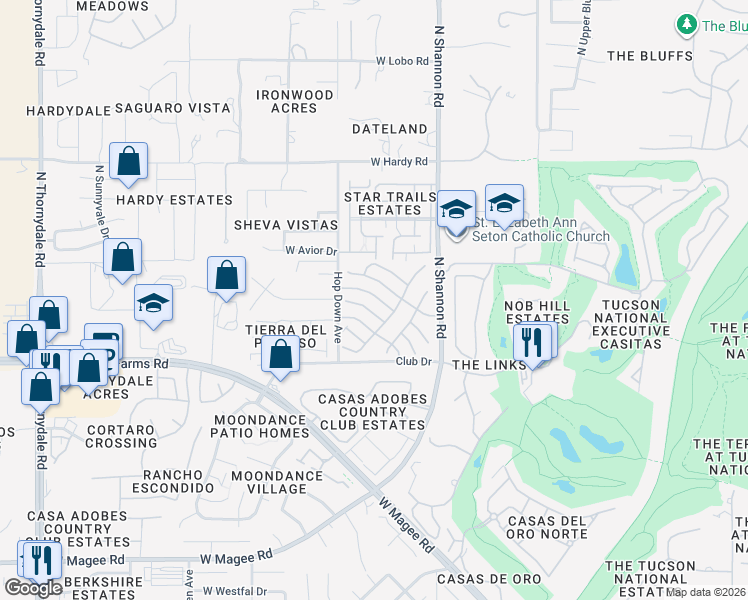 map of restaurants, bars, coffee shops, grocery stores, and more near 3045 West Autumn Breeze Drive in Tucson