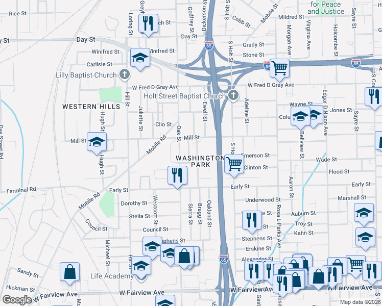 map of restaurants, bars, coffee shops, grocery stores, and more near in Montgomery