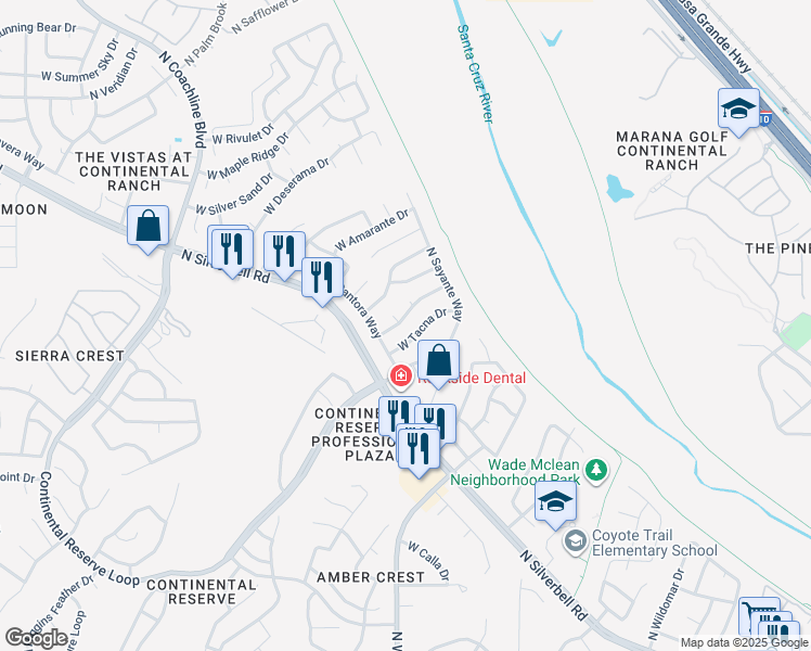 map of restaurants, bars, coffee shops, grocery stores, and more near 6984 West Tacna Drive in Tucson