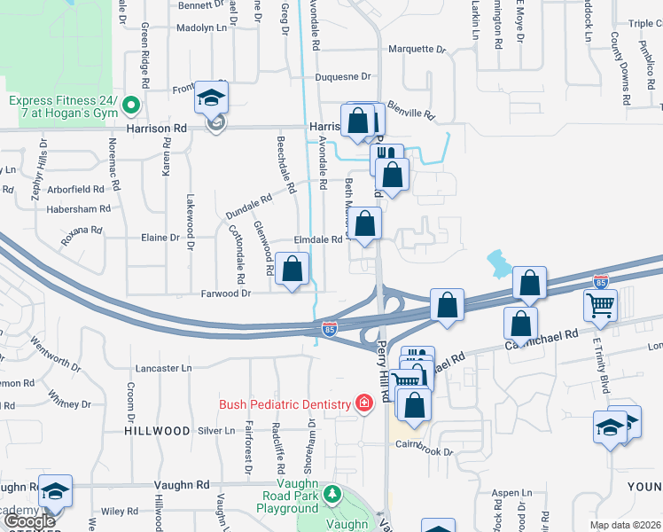 map of restaurants, bars, coffee shops, grocery stores, and more near 1240 Avondale Road in Montgomery