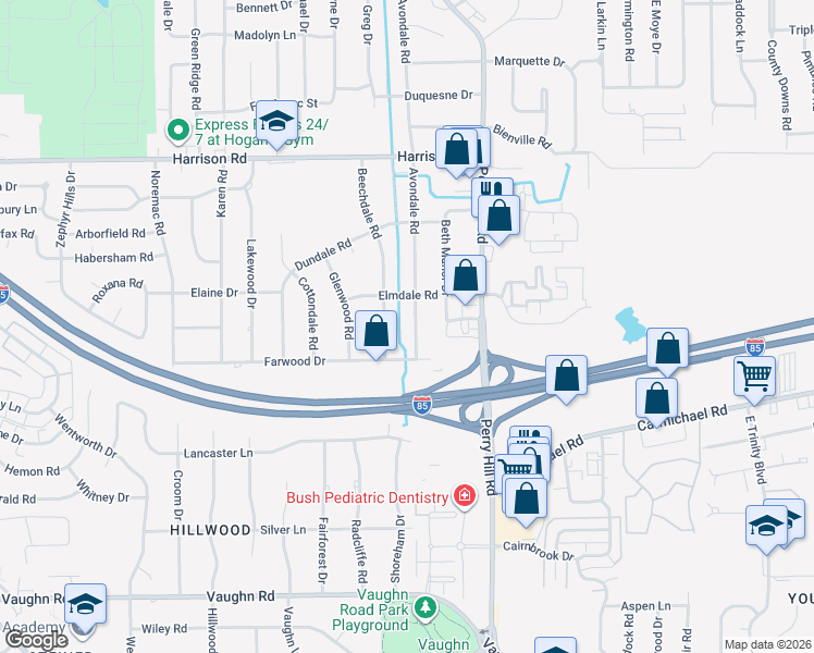 map of restaurants, bars, coffee shops, grocery stores, and more near 1240 Avondale Road in Montgomery