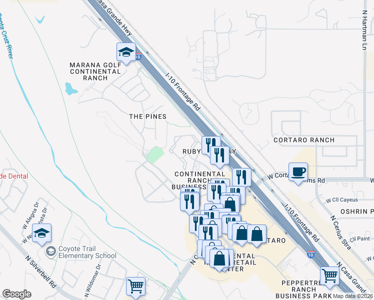 map of restaurants, bars, coffee shops, grocery stores, and more near 8500 North Cracker Barrel Road in Tucson