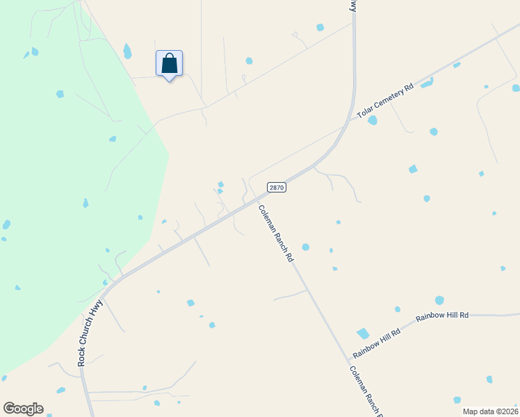 map of restaurants, bars, coffee shops, grocery stores, and more near 1851 Rock Church Highway in Tolar