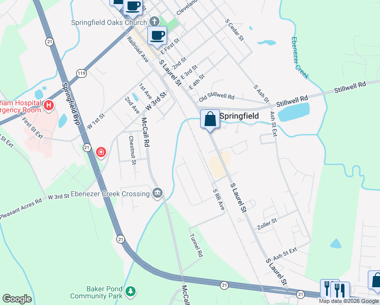 map of restaurants, bars, coffee shops, grocery stores, and more near 806 South Railroad Avenue in Springfield