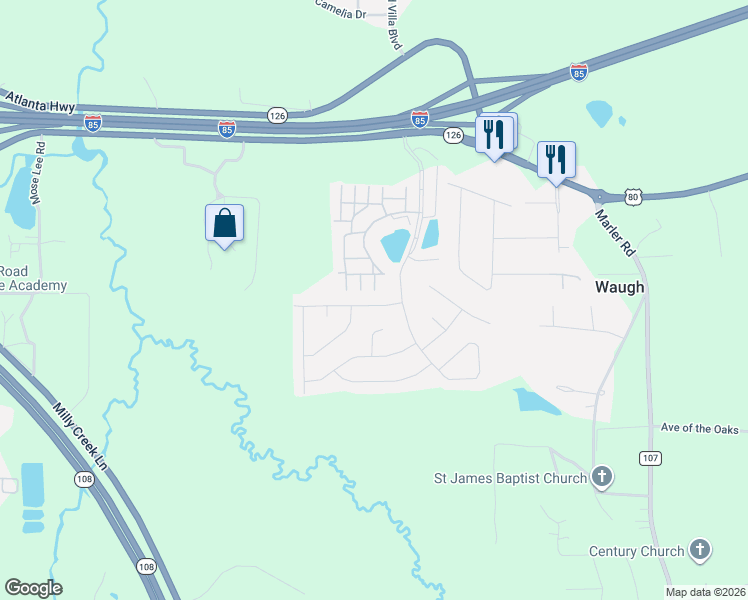 map of restaurants, bars, coffee shops, grocery stores, and more near 61 Cantera Court in Pike Road