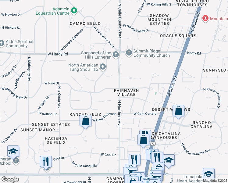 map of restaurants, bars, coffee shops, grocery stores, and more near 634 West Cam Del Oro in Tucson