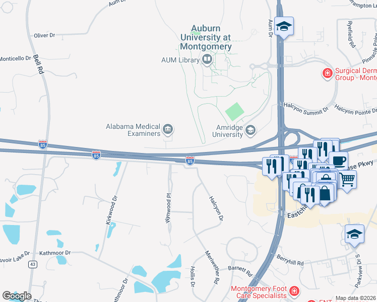 map of restaurants, bars, coffee shops, grocery stores, and more near in Montgomery