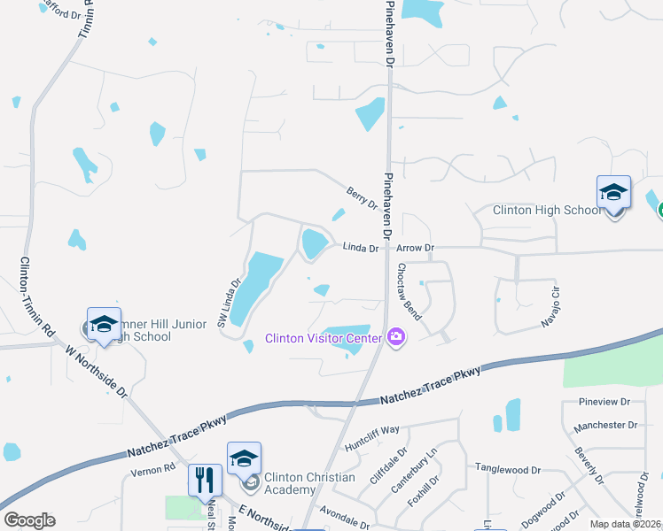 map of restaurants, bars, coffee shops, grocery stores, and more near 211 Linda Drive Southeast in Clinton