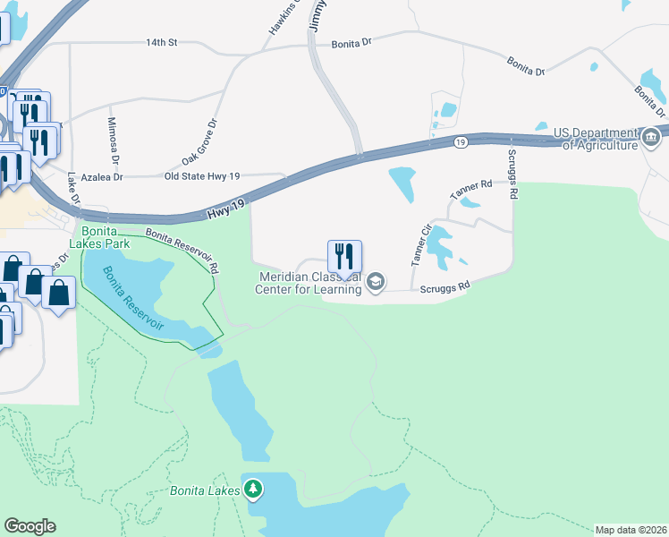 map of restaurants, bars, coffee shops, grocery stores, and more near 10 Deer Run in Meridian