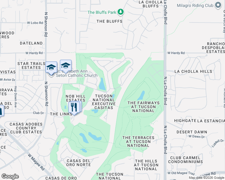 map of restaurants, bars, coffee shops, grocery stores, and more near 8564 North Arnold Palmer Drive in Tucson