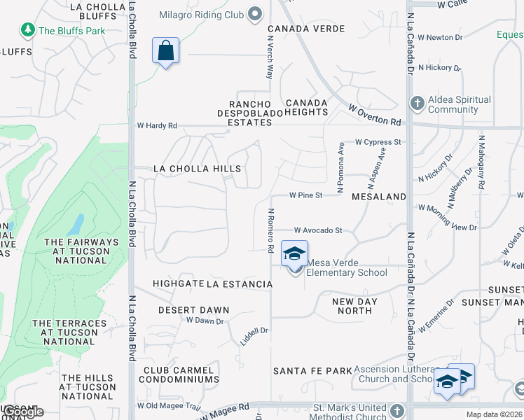 map of restaurants, bars, coffee shops, grocery stores, and more near 1710 West Dalehaven Circle in Tucson