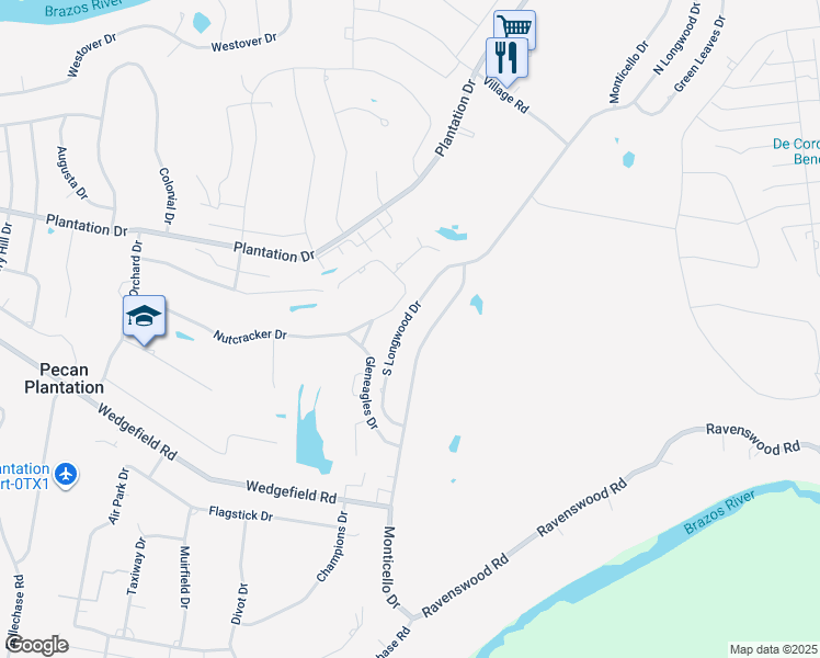 map of restaurants, bars, coffee shops, grocery stores, and more near 9321 South Longwood Drive in Granbury