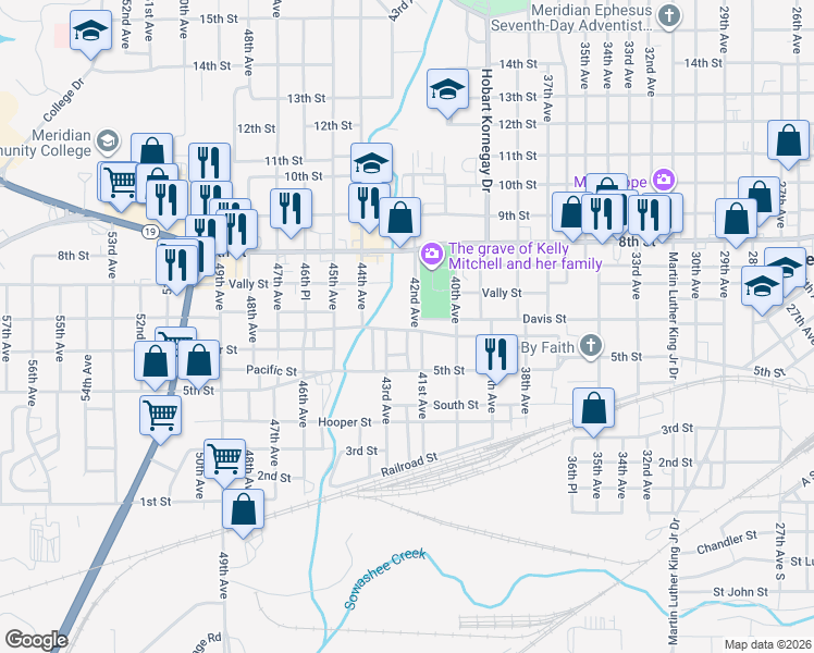 map of restaurants, bars, coffee shops, grocery stores, and more near 4104 Paulding Street in Meridian