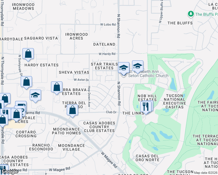 map of restaurants, bars, coffee shops, grocery stores, and more near 3002 West Country Ranch Drive in Tucson