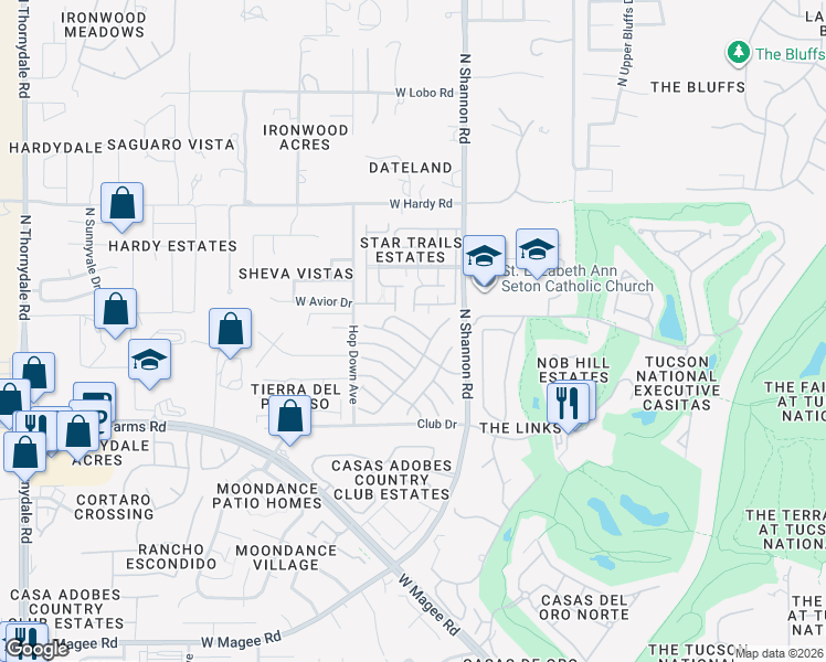 map of restaurants, bars, coffee shops, grocery stores, and more near 3002 West Country Ranch Drive in Tucson