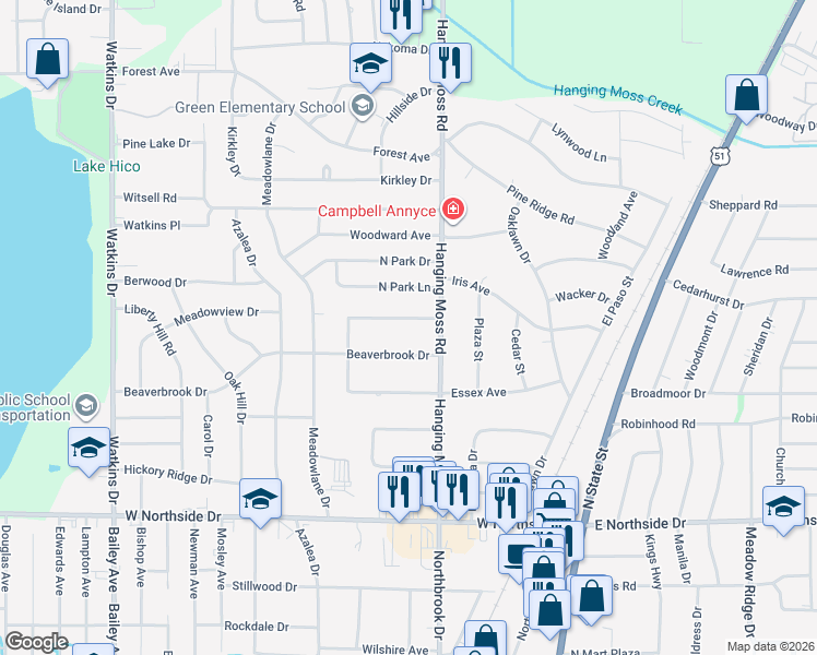 map of restaurants, bars, coffee shops, grocery stores, and more near 474 Hanging Moss Circle in Jackson