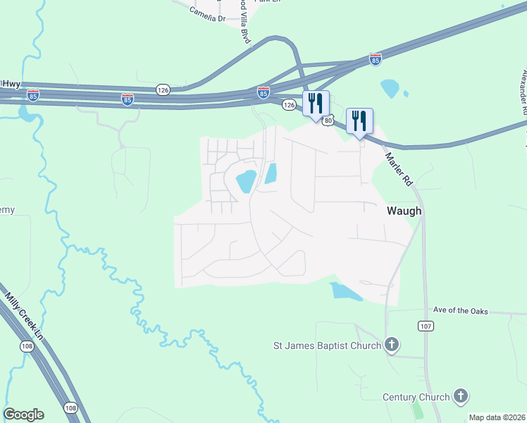 map of restaurants, bars, coffee shops, grocery stores, and more near 68 North Onyx Court in Pike Road