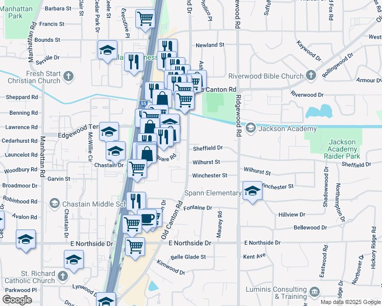 map of restaurants, bars, coffee shops, grocery stores, and more near 8-9 Lefleurs Square in Jackson