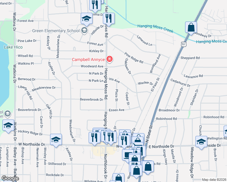 map of restaurants, bars, coffee shops, grocery stores, and more near 4179 Plaza Street in Jackson