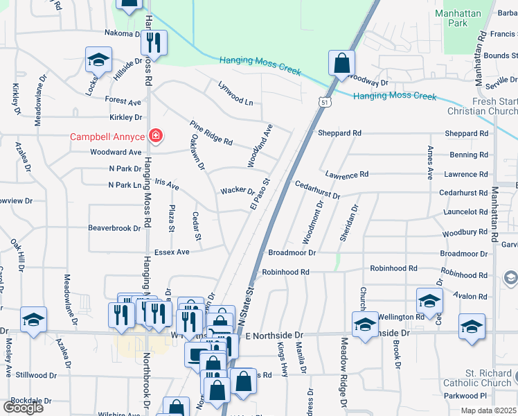 map of restaurants, bars, coffee shops, grocery stores, and more near 4212 El Paso Street in Jackson