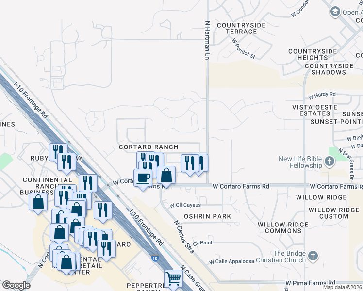 map of restaurants, bars, coffee shops, grocery stores, and more near 5507 Shady Grove Drive in Tucson