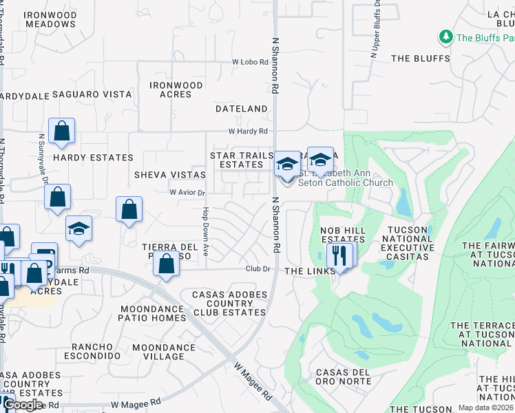map of restaurants, bars, coffee shops, grocery stores, and more near 3002 West Country Ranch Drive in Tucson