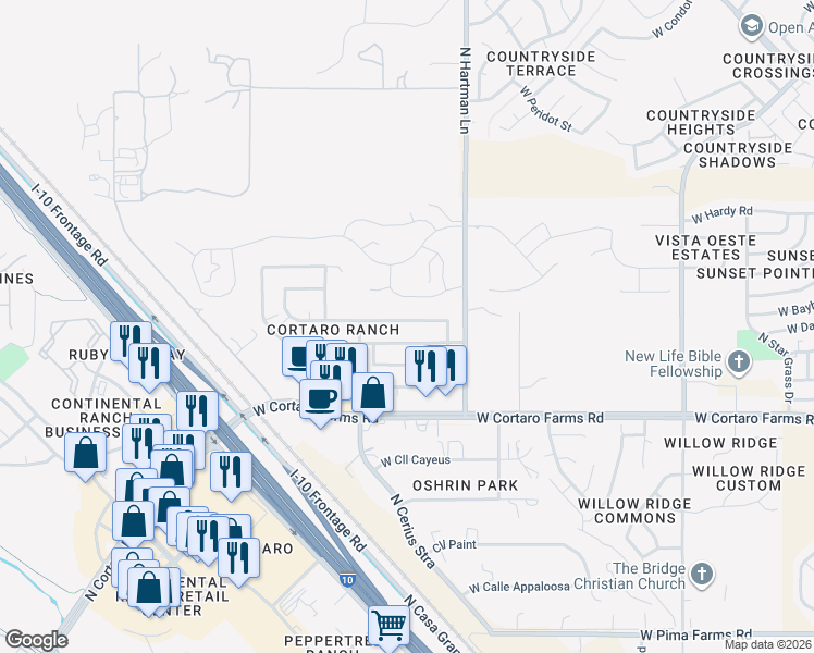 map of restaurants, bars, coffee shops, grocery stores, and more near 5507 Shady Grove Drive in Tucson