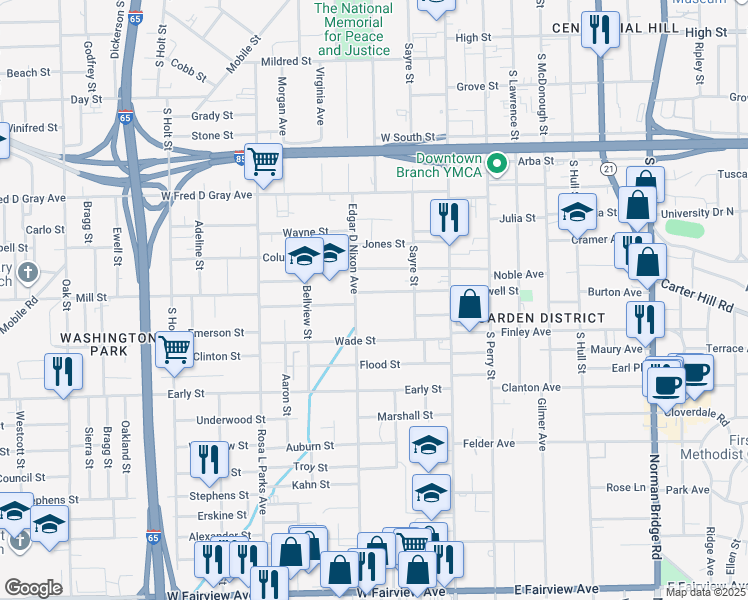 map of restaurants, bars, coffee shops, grocery stores, and more near 131 West Cromwell Street in Montgomery