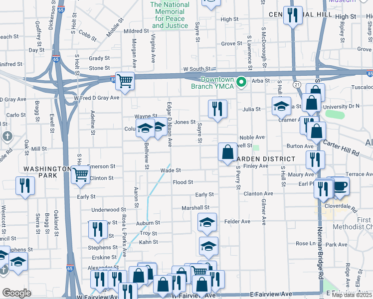 map of restaurants, bars, coffee shops, grocery stores, and more near 131 West Cromwell Street in Montgomery