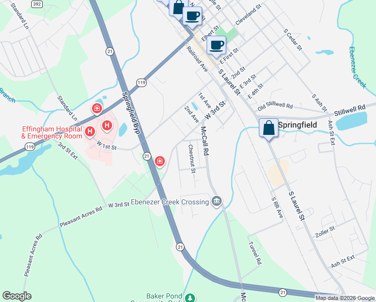 map of restaurants, bars, coffee shops, grocery stores, and more near 306 Chestnut Street in Springfield