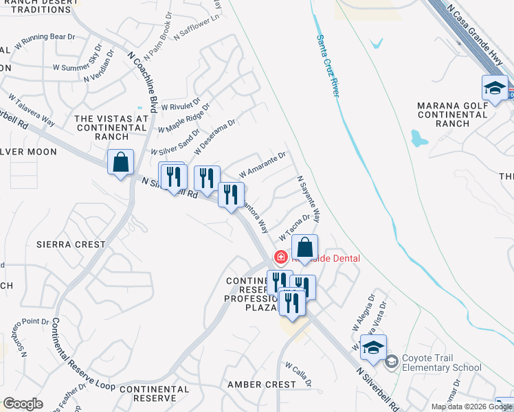 map of restaurants, bars, coffee shops, grocery stores, and more near 7079 West Kamelik Place in Tucson