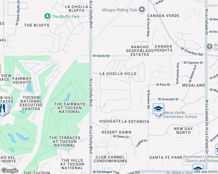 map of restaurants, bars, coffee shops, grocery stores, and more near 1985 West Ashbrook Drive in Tucson