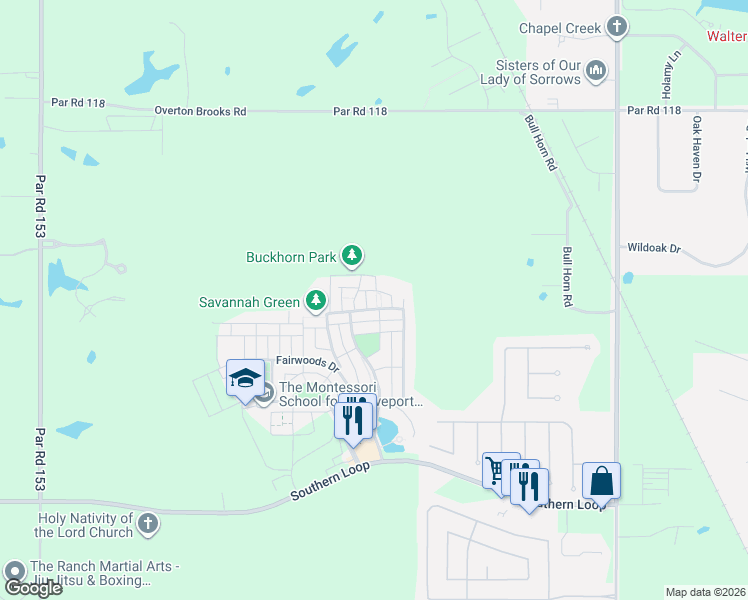 map of restaurants, bars, coffee shops, grocery stores, and more near 2103 Bridgewater Avenue in Shreveport