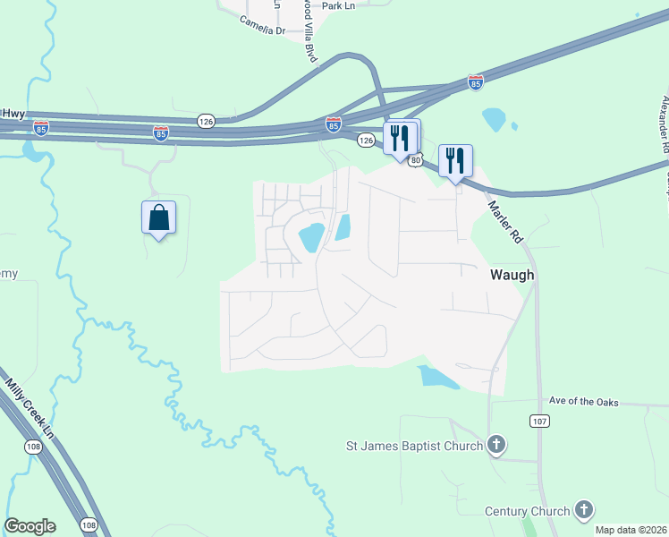 map of restaurants, bars, coffee shops, grocery stores, and more near 68 North Onyx Court in Pike Road