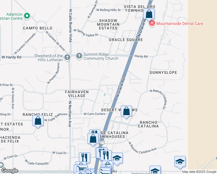 map of restaurants, bars, coffee shops, grocery stores, and more near 8588 North Calle Tioga in Tucson
