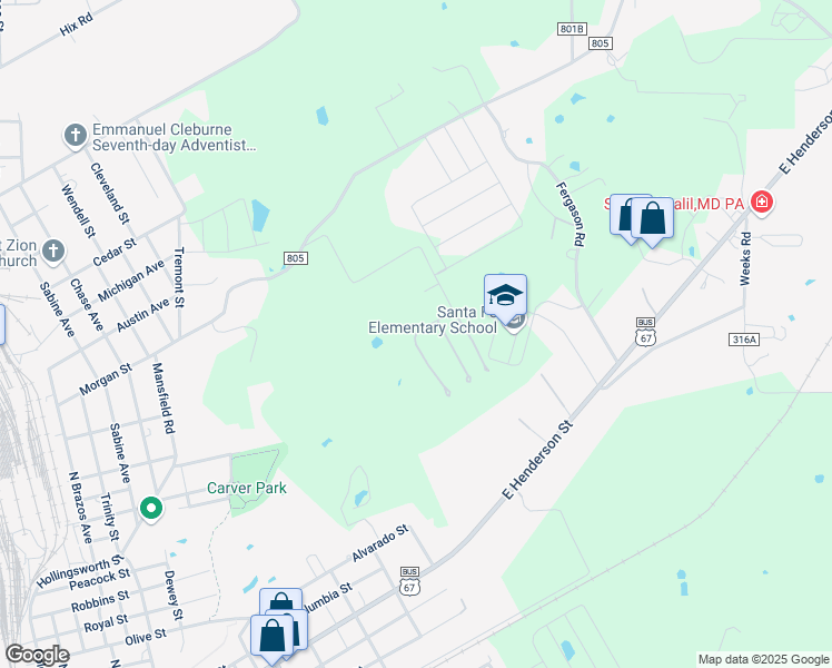 map of restaurants, bars, coffee shops, grocery stores, and more near 501 Gardega Road in Cleburne