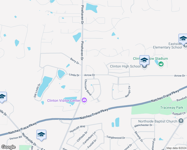 map of restaurants, bars, coffee shops, grocery stores, and more near 147 Arrow Dr in Clinton