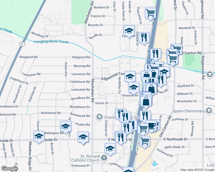 map of restaurants, bars, coffee shops, grocery stores, and more near 490 McWillie Circle in Jackson